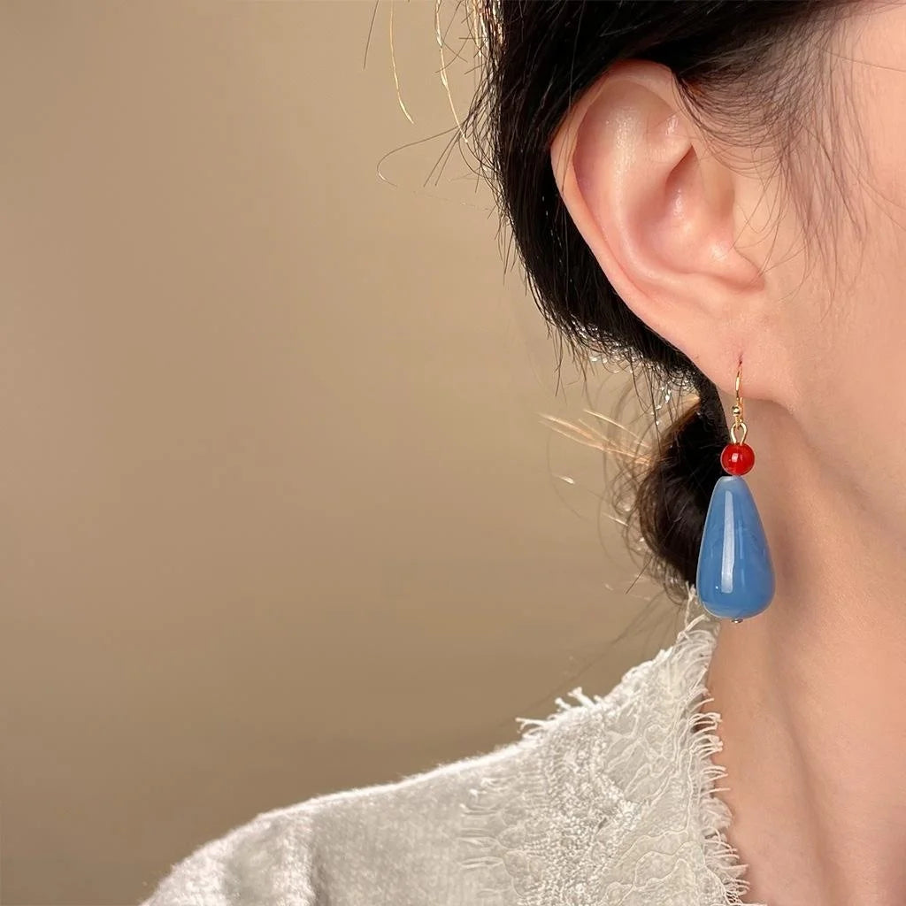 Sea Blue Acrylic Gradient Teardrop Drop Earrings Handmade Original Design Fashion Jewelry