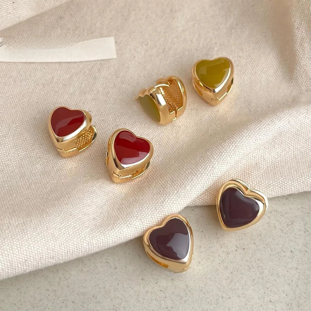 Simple 14K Gold Plated Copper Heart Enamel Drop Earrings For Women