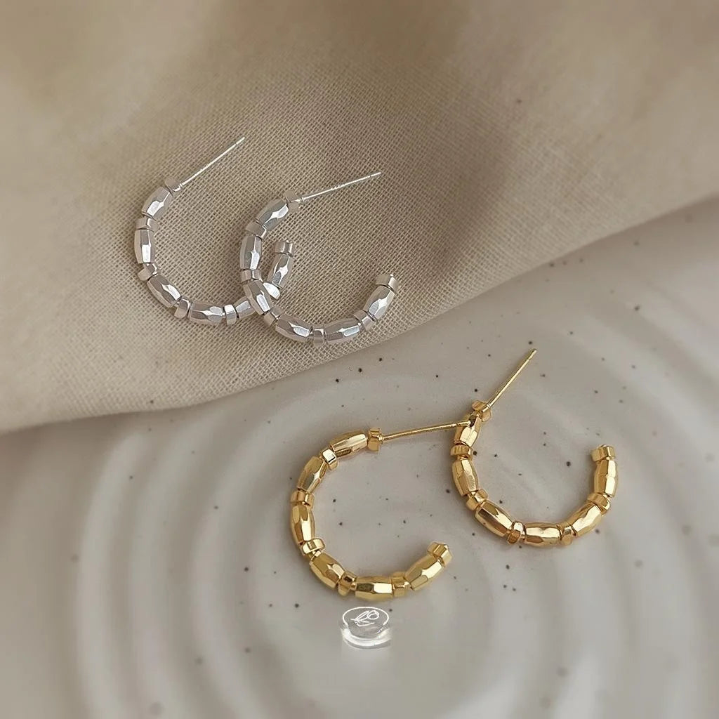 14K Plated Copper Geometric Hoop Stud Earrings For Women Light Luxury Minimalist