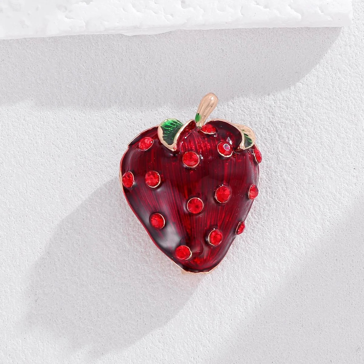 Cute Red Strawberry Brooch With Enamel Alloy And Rhinestone Accents, Elegant Lapel Pin Corsage Gift