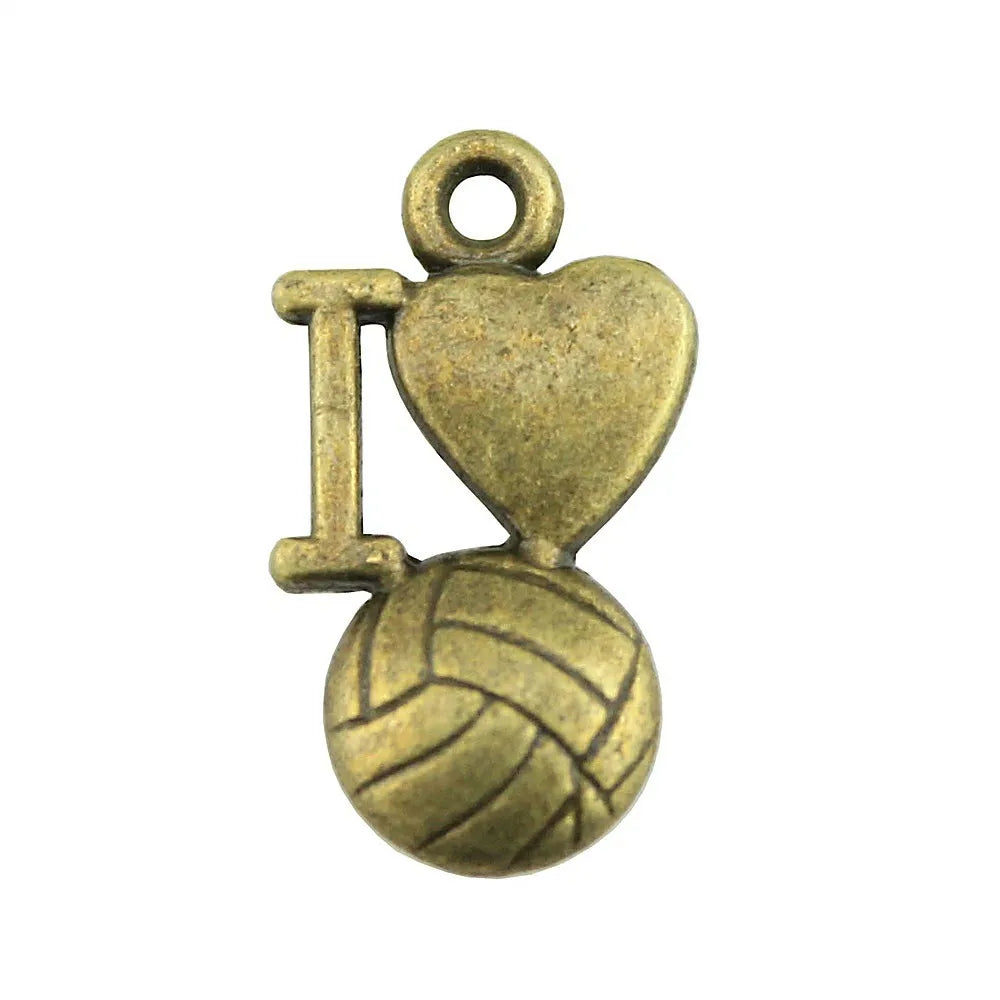 16x9mm 0.9g Multicolor Zinc Alloy I Love Volleyball Charm Pendant for DIY Bracelet Necklace Making