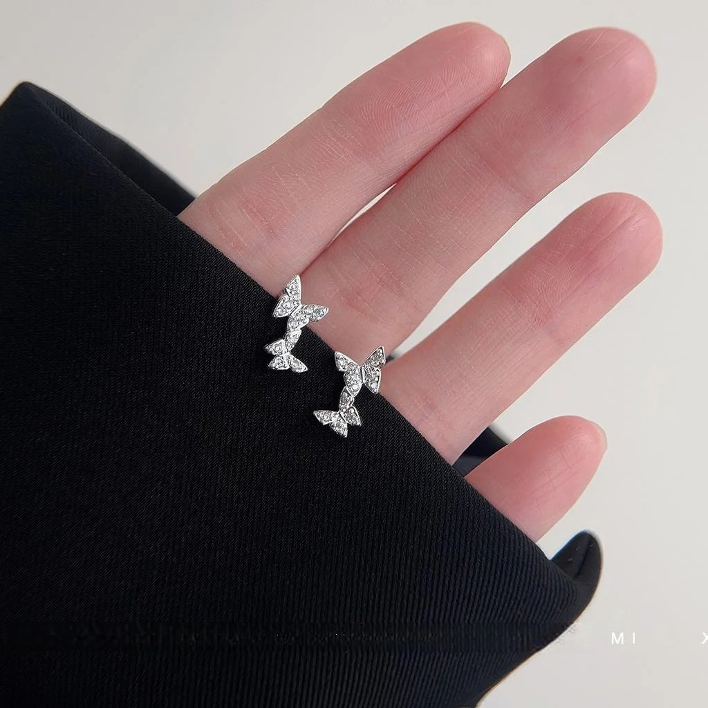 Mini Copper Micro Pave Zircon Butterfly Stud Earrings Minimalist Daily Jewelry for Women