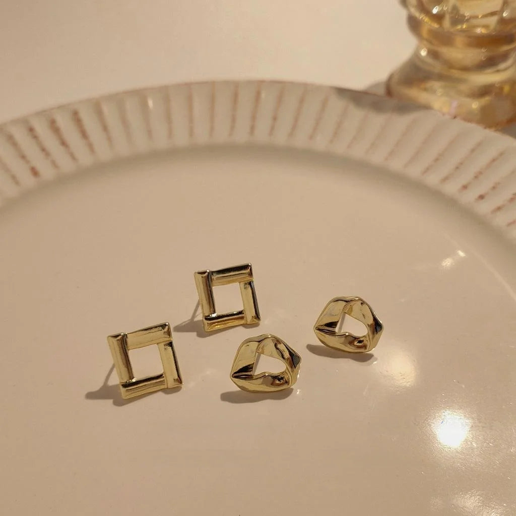 14K Plated Alloy Geometric Square Stud Earrings Minimalist Luxury Jewelry