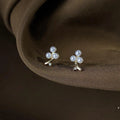 Mini Floral Zircon Micro Pave 14K Plated Eco Copper Stud Earrings For Minimalist Office Style