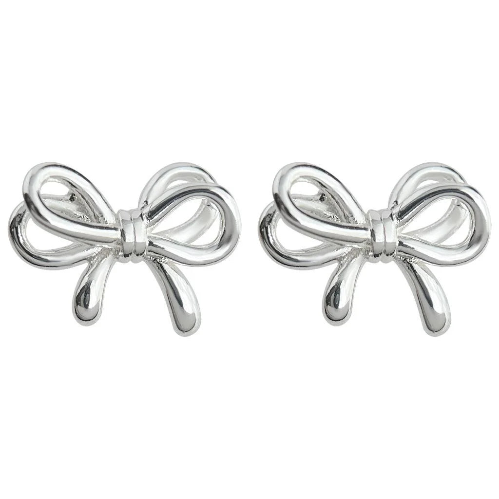 Mini 3D Bow Copper Stud Earrings For Women Cute Sweet Fashion Daily Jewelry
