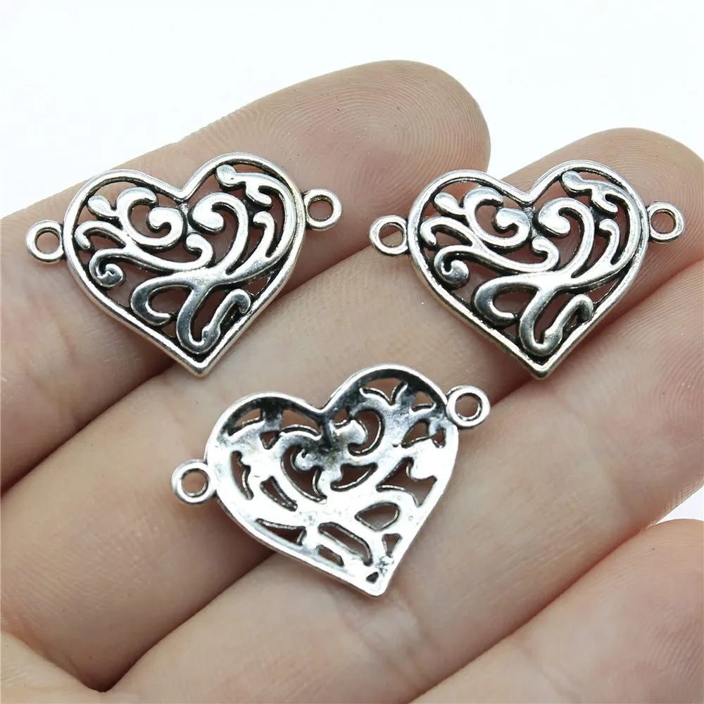 27x19mm 1.5g Zinc Alloy Heart Connector Charm for DIY Bracelet Necklace Jewelry Making