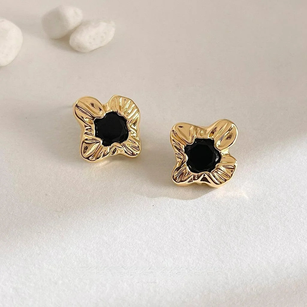 14K Gold Plated Copper Irregular Geometric Zircon Stud Earrings Minimalist Luxury Jewelry