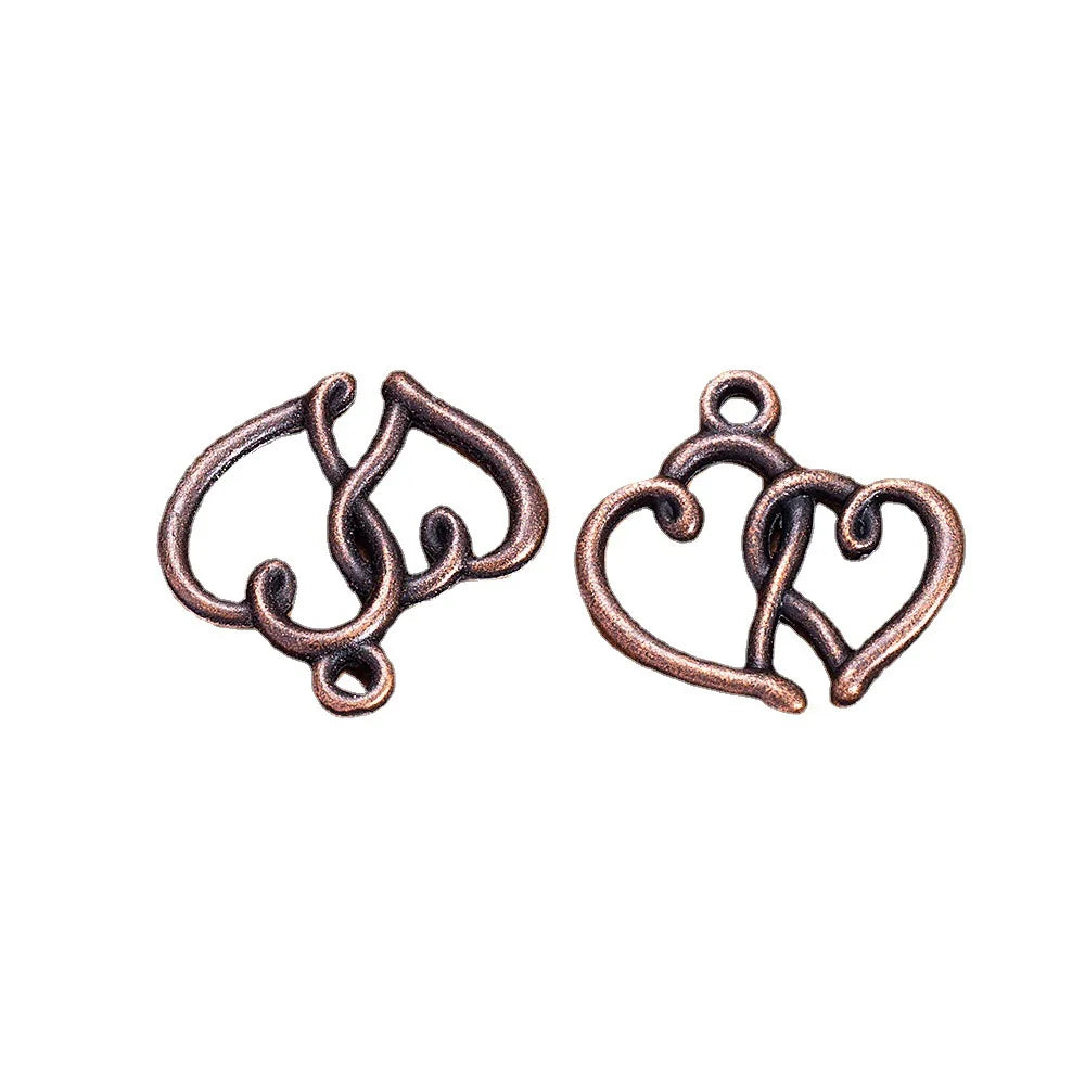 19x16MM Zinc Alloy Double Heart Charm Pendant for DIY Necklace Bracelet Jewelry Making