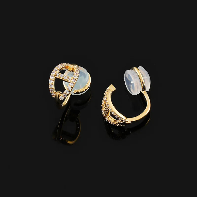 Elegant Geometric Round Hoop Zircon Alloy Stud & Clip On No Piercing Commuter Versatile Earrings