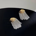 Elegant Geometric Metal Block Tassel Drop Earrings Copper Silver Plated Pin Evening Jewelry