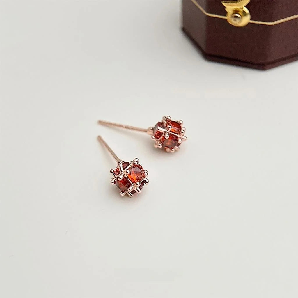 Eco-Friendly Copper Micro Pave Zircon Geometric Round Mini Stud Earrings Minimalist Rose Gold Jewelry
