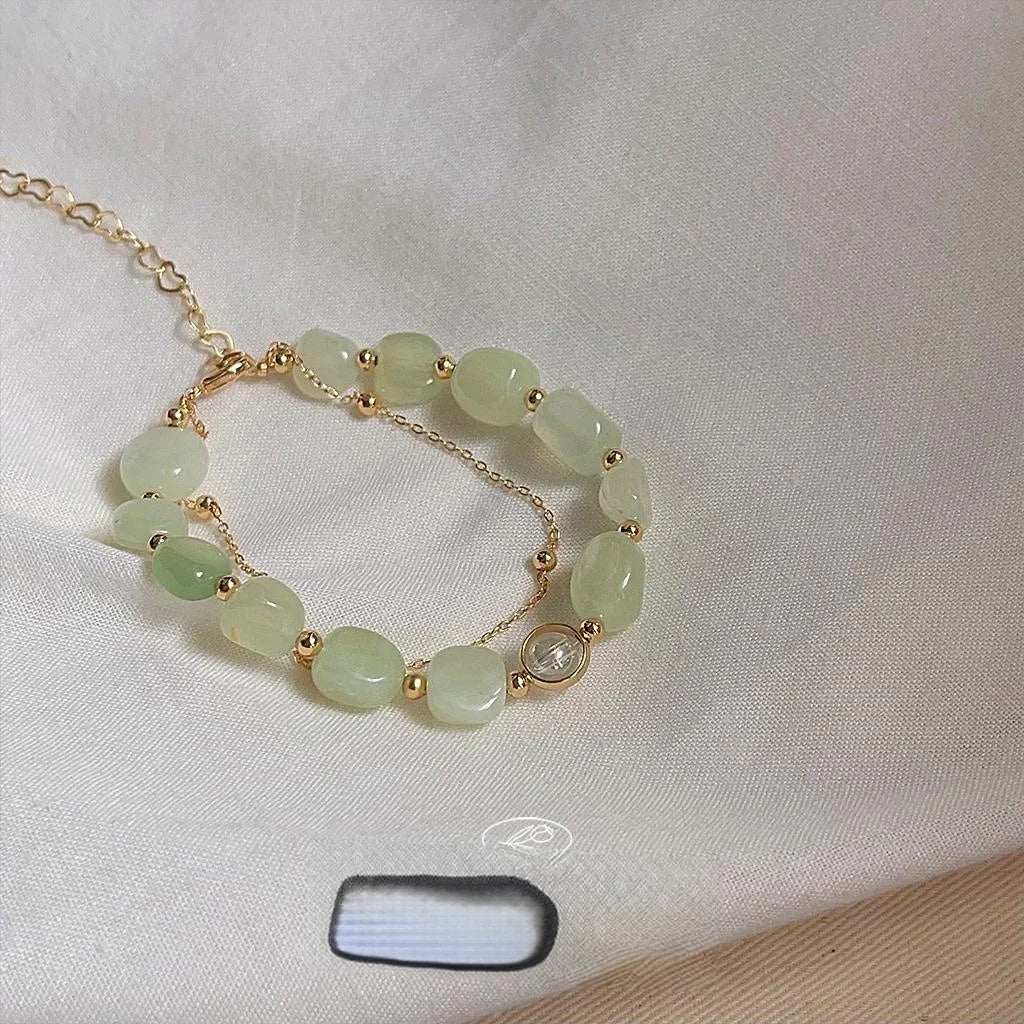 Natural Green Aventurine Bracelet Sweet Forest Style Geometric Ring Charm Summer Jewelry