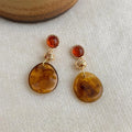 Handmade Maillard Style Amber Resin Geometric Tassel Drop Earrings