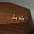 Mini Bow Stud Earrings 14K Plated Copper Micro Pave Zircon Style