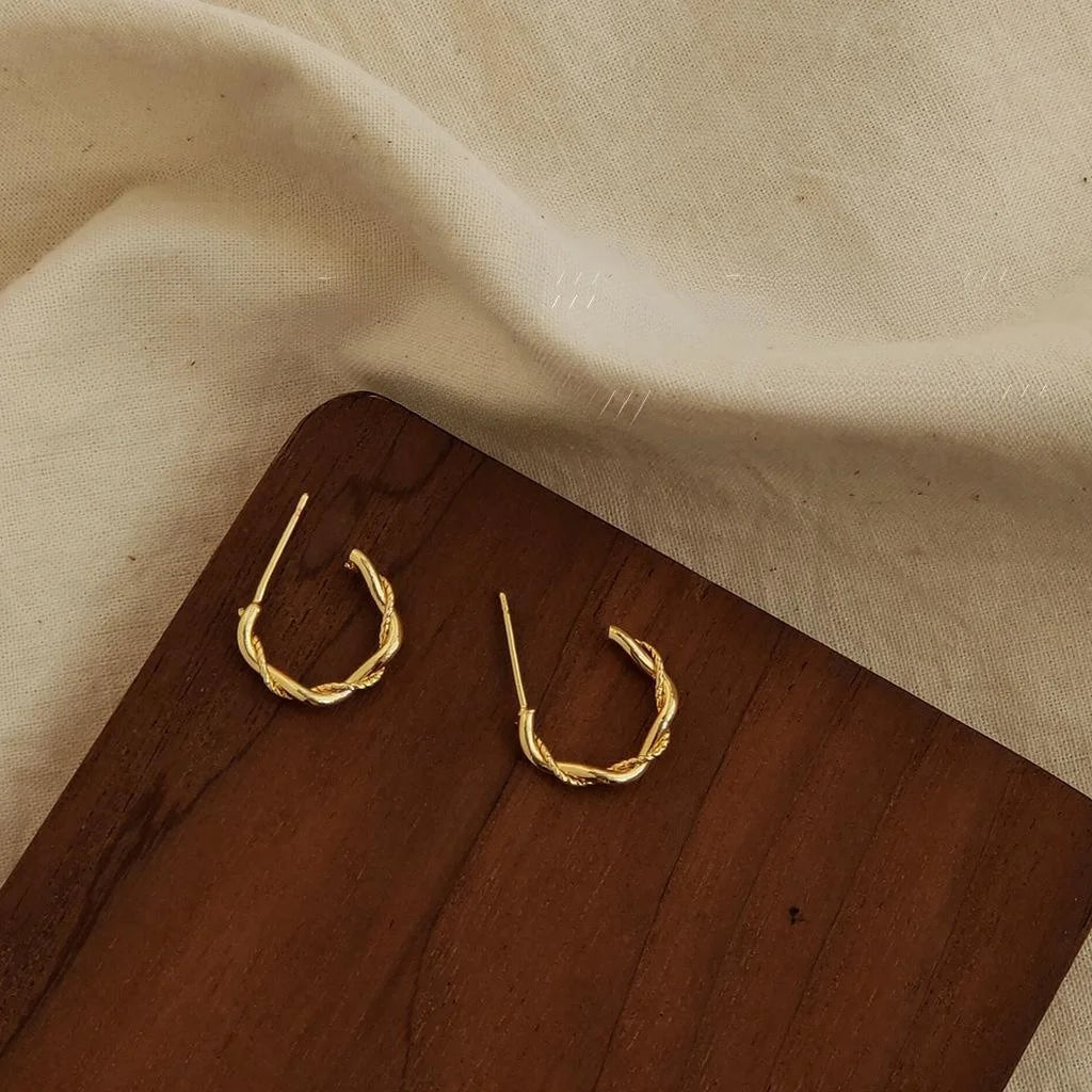 14K Gold Plated Copper C-Shaped Hoop Earrings Minimalist Geometric Daily Wear Ear Jewelry
