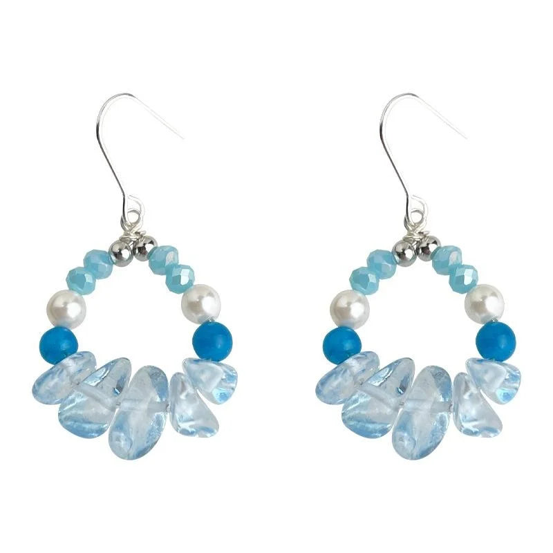 Winter Glacier Blue Glass Crystal Pearl Agate Irregular Geometric Fresh Elegant Drop Earrings