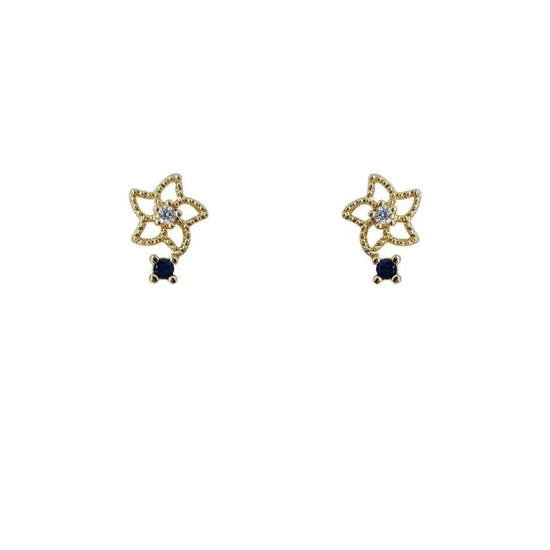 Mini 14K Gold Plated Copper Flower Stud Earrings Simple Hollow Sweet Style