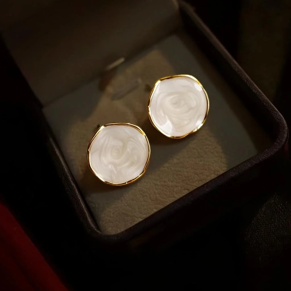 14K Gold Plated Eco-Friendly Copper Irregular Wavy Round Geometric Enamel Stud Earrings For Women
