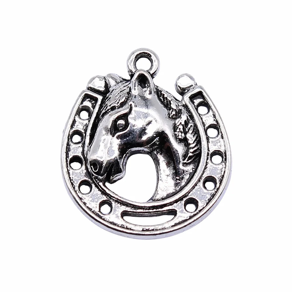 21x19mm 2.3g Zinc Alloy Horseshoe Horse Head Charm Pendant for DIY Necklace Bracelet Making