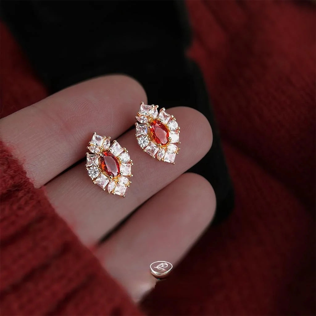 Light Luxury Vintage Geometric Waterdrop Zircon Copper Stud Earrings