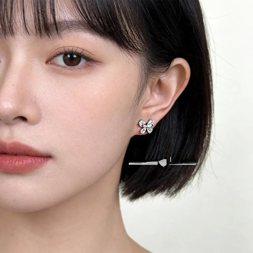 Minimalist Micro Pave Zircon Butterfly Copper Stud Earrings Elegant Sweet Style