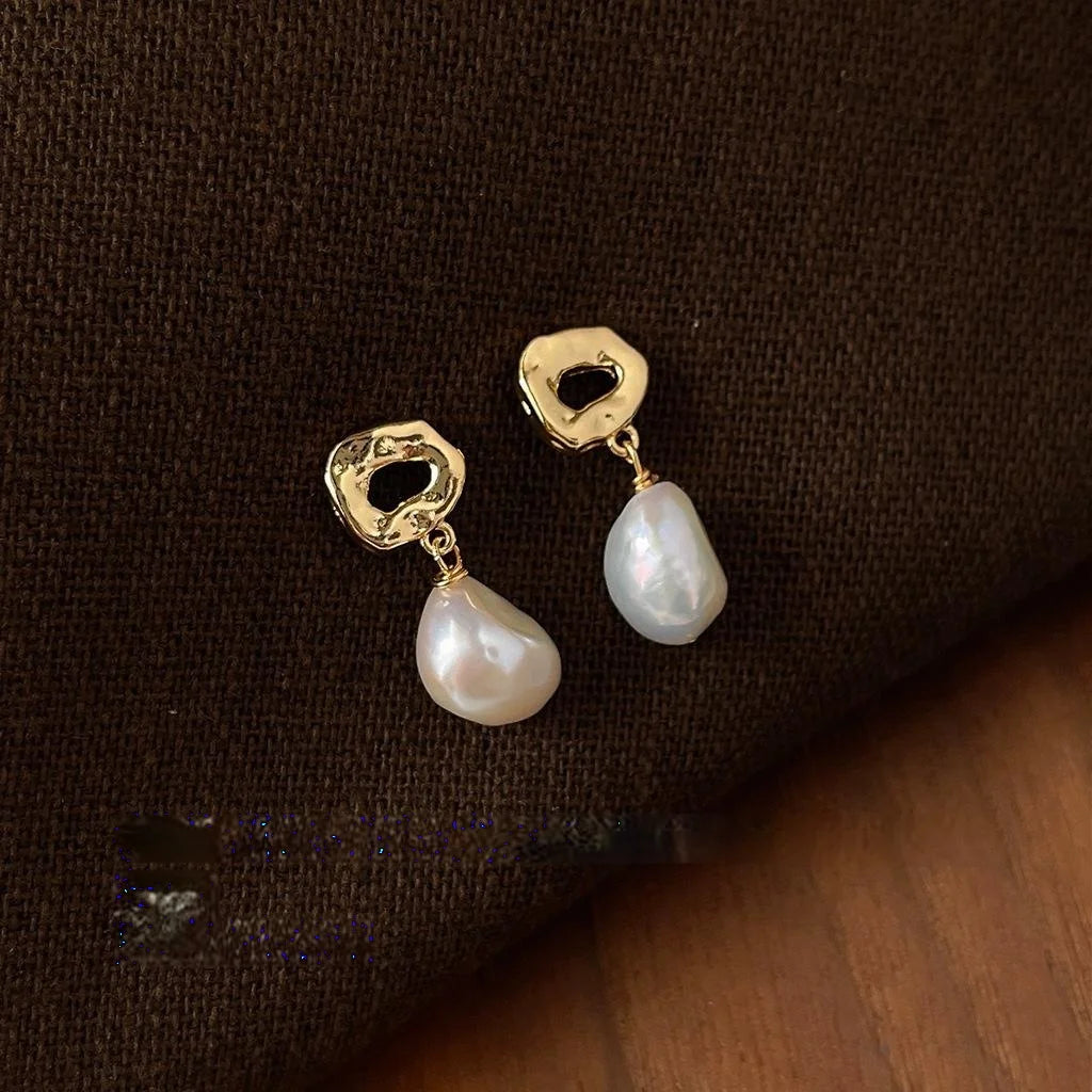 Baroque Irregular Freshwater Pearl Stud Earrings 14K Gold Plated Handmade Jewelry