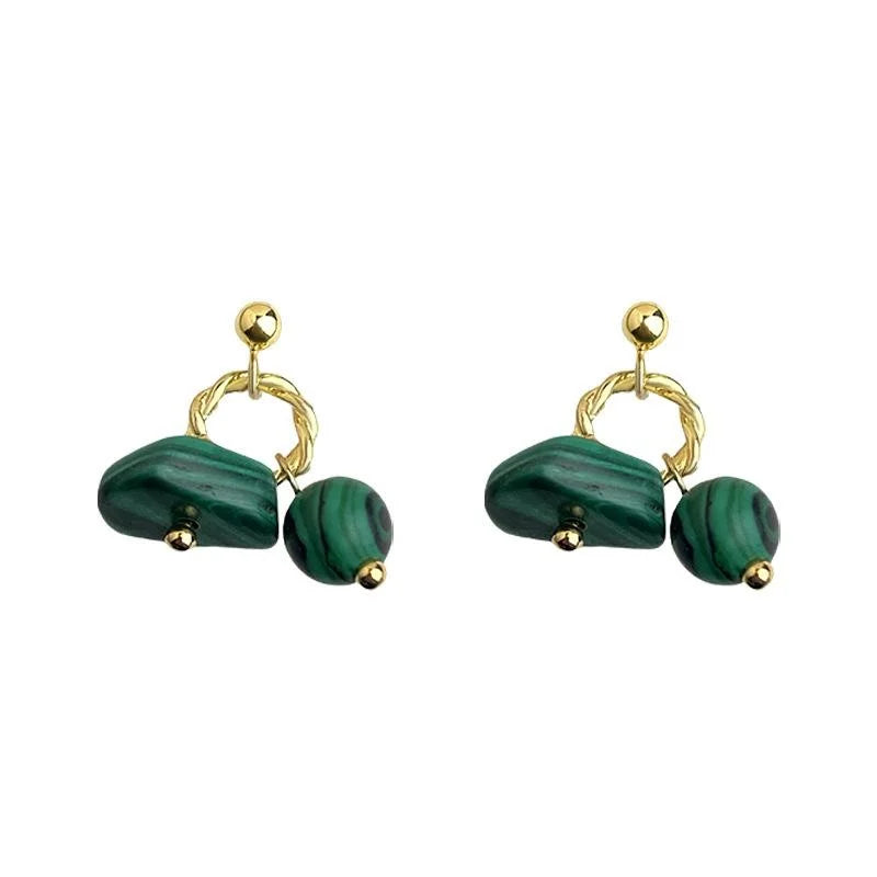 Handmade Vintage Chinese Style Synthetic Malachite Round Geometric Drop Earrings For Women