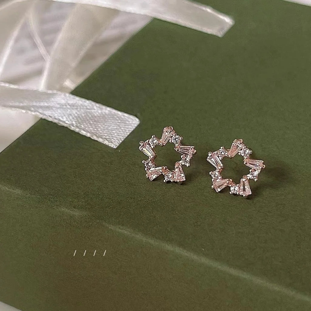14K Gold Plated Copper Firework Flower Micro Pave Zircon Stud Earrings Korean Sweet Minimalist