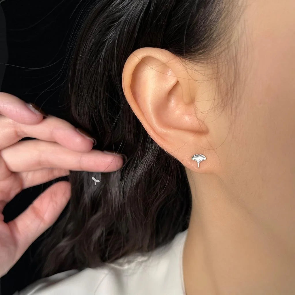 14K Gold Plated Copper Ginkgo Leaf Stud Earrings Vintage Mini Daily Geometric Jewelry