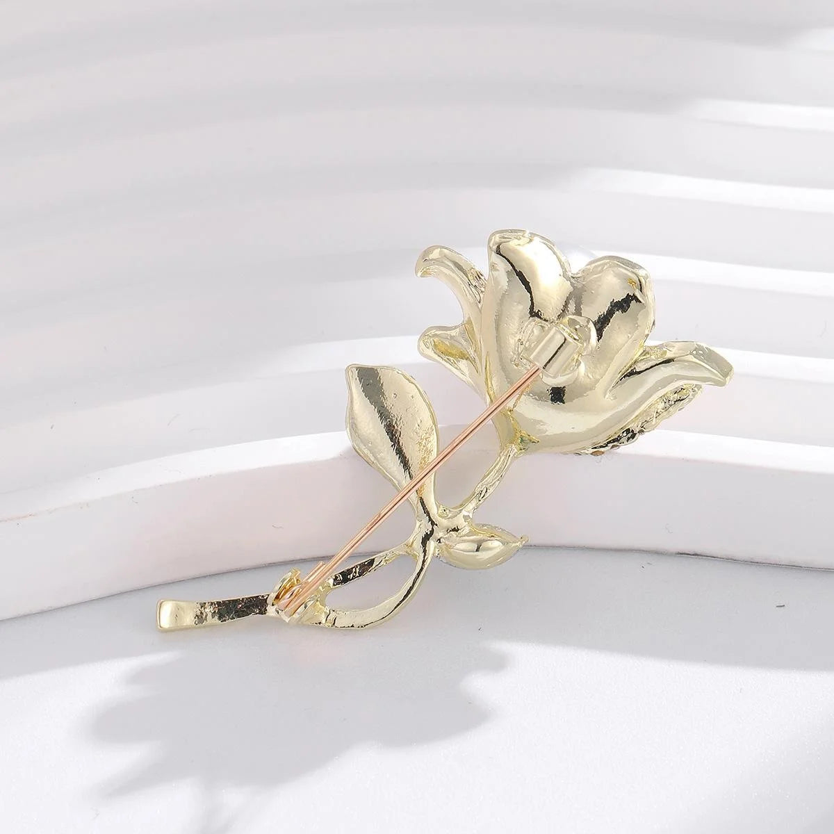 Elegant Tulip Flower Brooch With Pearl, Red Enamel And Rhinestone Petals, Luxury Lapel Pin Corsage Gift