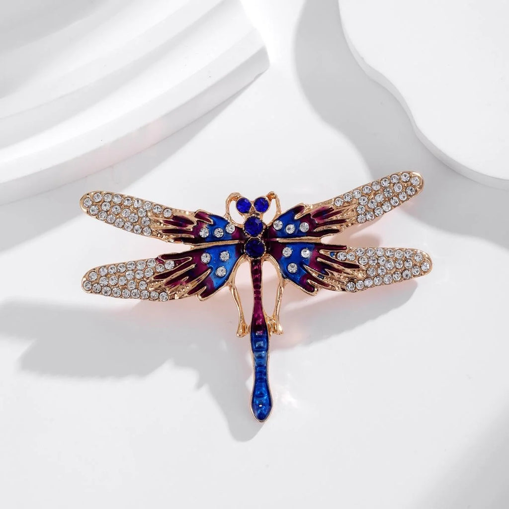 Elegant Blue Enamel Dragonfly Brooch With Rhinestone Alloy Wings, Luxury Lapel Pin Corsage Gift
