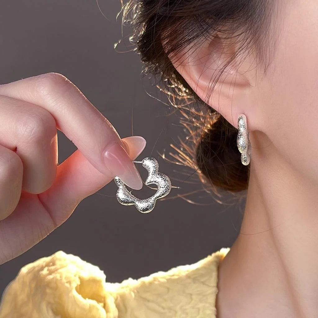 Sandblasted Copper Flower Drop Earrings Sweet Korean Japanese Style