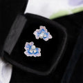 Luxury Iris Flower Stud Earrings, Silver Plated Copper Zircon Enamel Pearl Floral Jewelry