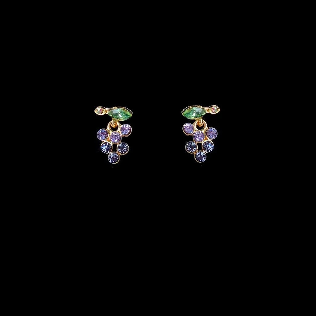Korean 14K Gold Plated Alloy Grape Rhinestone Gradient Stud Earrings For Women