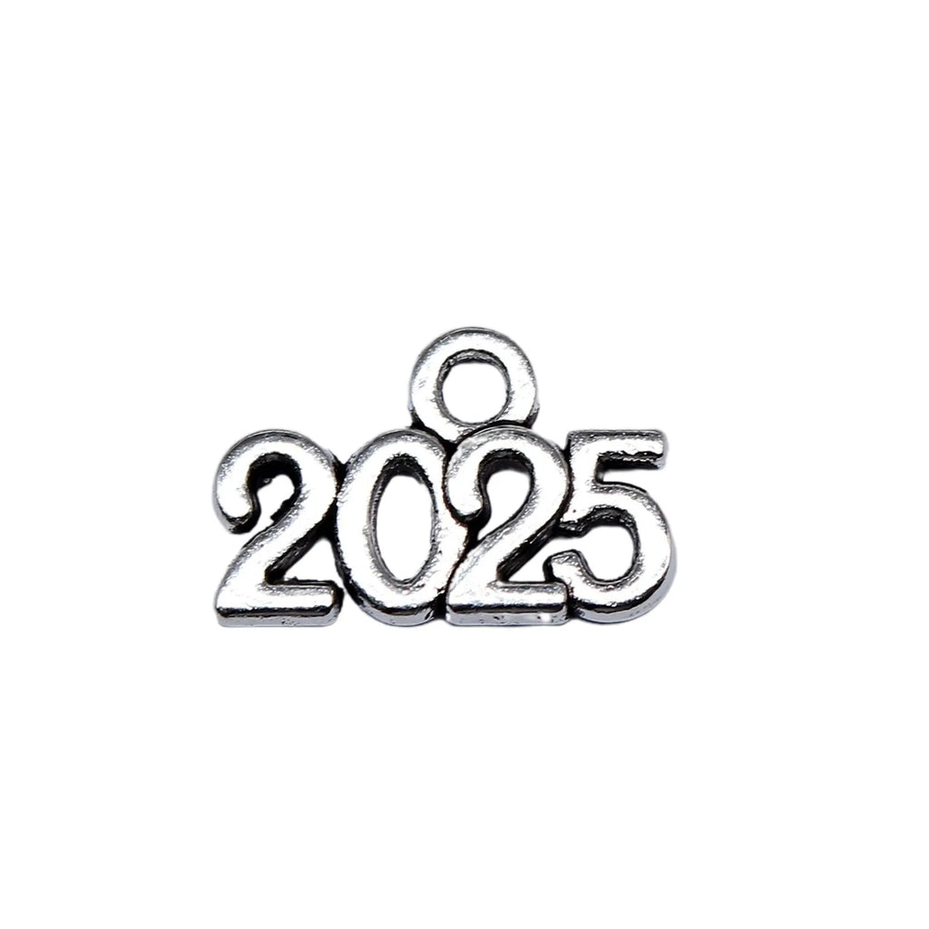 9x14mm 0.5g Antique Silver Tone Zinc Alloy 2025 Year Number Charm Pendant for Graduation Jewelry Making