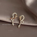 Copper Snake Stud Earrings With Micro Pave Zirconia, Light Luxury Zodiac Animal Jewelry