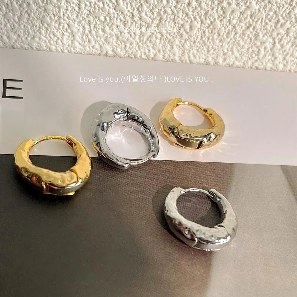 Light Luxury 14K Gold Plated Copper Round Geometric Textured Stud Earrings