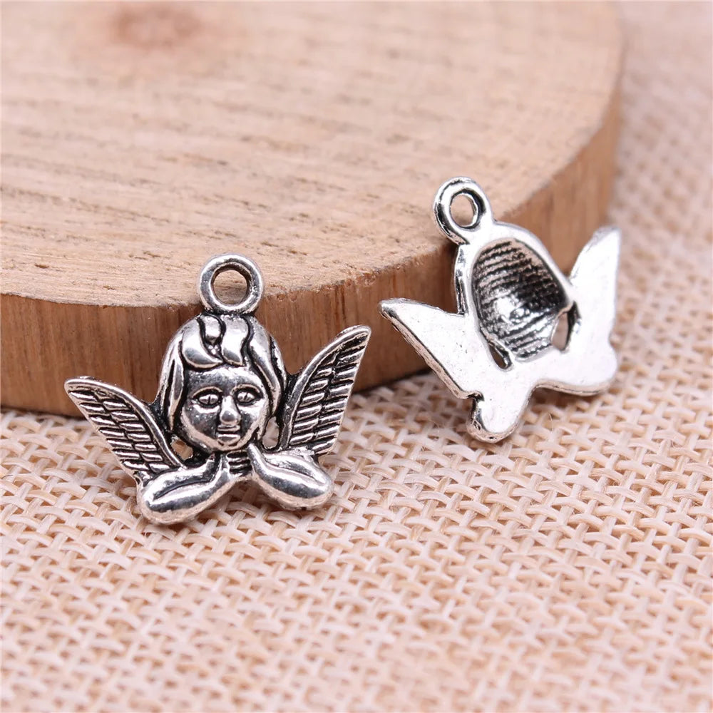 19x17mm 1.4g Antique Silver Zinc Alloy Angel Figure Charm Pendant for Handmade DIY Jewelry Making