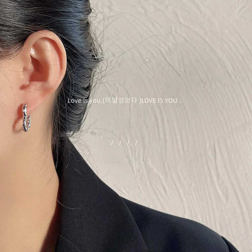 Minimalist Metal Textured Heart Drop Earrings, Chic Cold Style Niche Design Jewelry