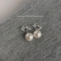 Luxury Minimalist Gray Pearl Knot Copper Drop Earrings Geometric Hoop Style