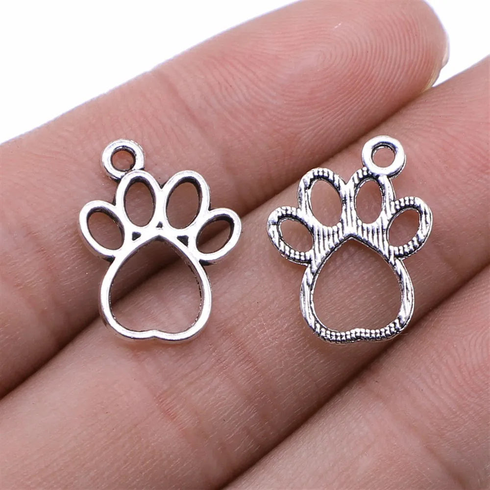 19x14mm 0.6g Antique Silver Tone Zinc Alloy Dog Paw Charm Pendant for DIY Pet Necklace Bracelet Making