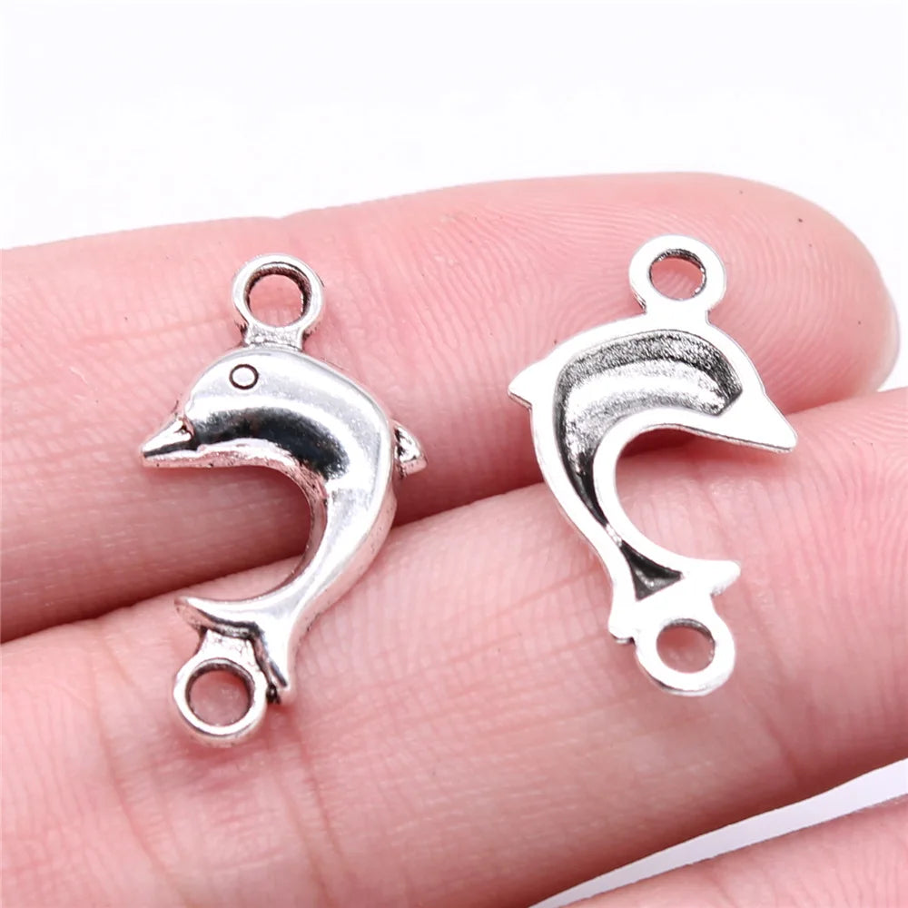 24x12mm 0.9g Antique Silver Zinc Alloy Dolphin Connector Charm for DIY Bracelet Necklace Making
