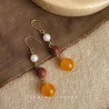 Vintage Ethnic Natural Stone Long Tassel Drop Earrings Handmade Geometric Round Oval Jewelry