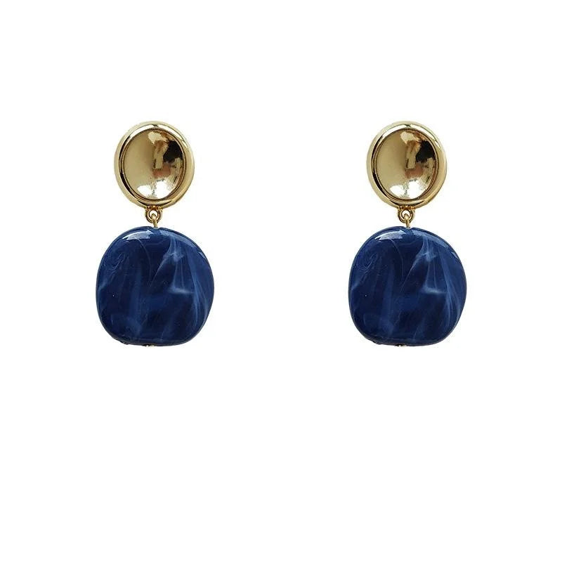 Premium Haze Blue Acrylic Irregular Geometric Round 14K Plated Stud Earrings For Women