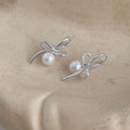 2025 New Bowknot Glass Pearl Copper Drop Earrings For Women Style Designer Jewelry