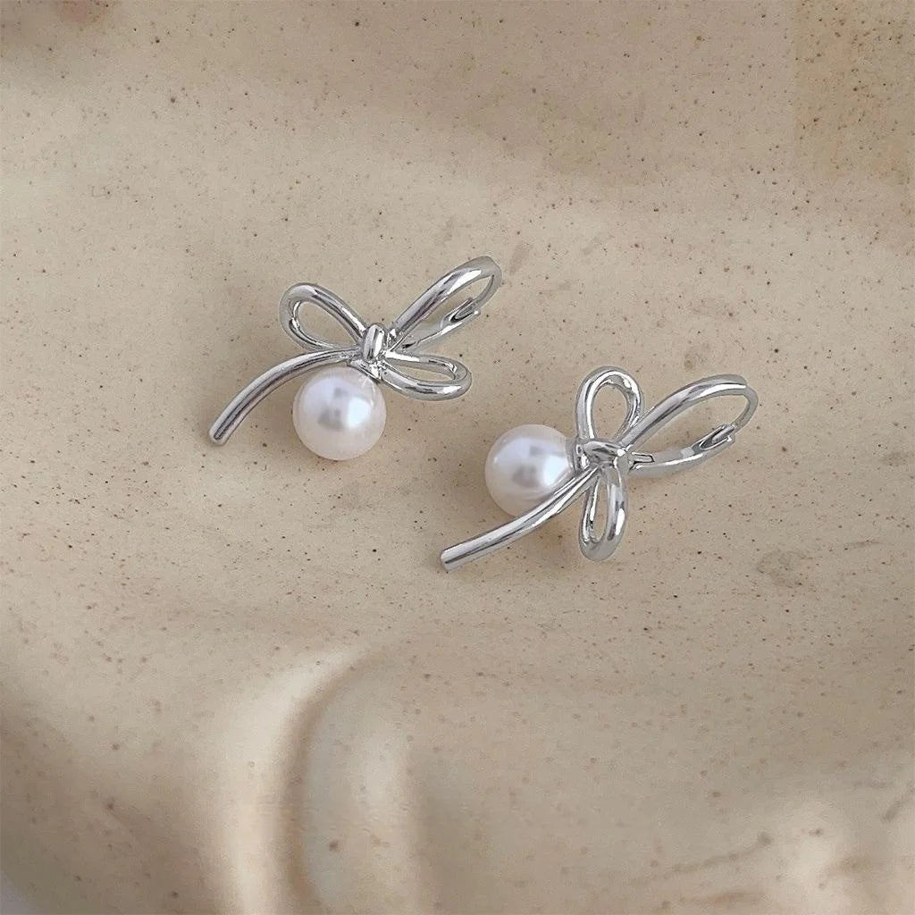 2025 New Bowknot Glass Pearl Copper Drop Earrings For Women Style Designer Jewelry