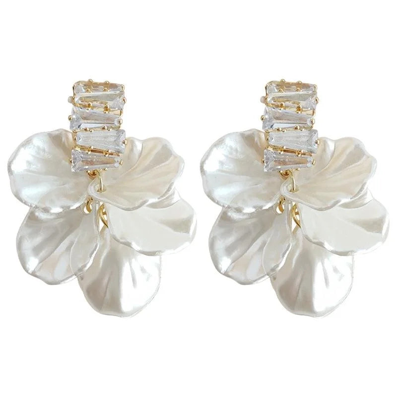 Forest Style Handmade Acrylic Flower Petal Zircon Copper Drop Earrings With Silver Plated Pins