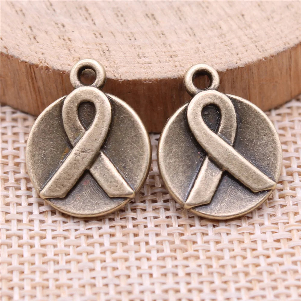 19x15mm 2.07g Antique Bronze Tone Zinc Alloy Ribbon Charm Pendant for Necklace Bracelet Awareness DIY