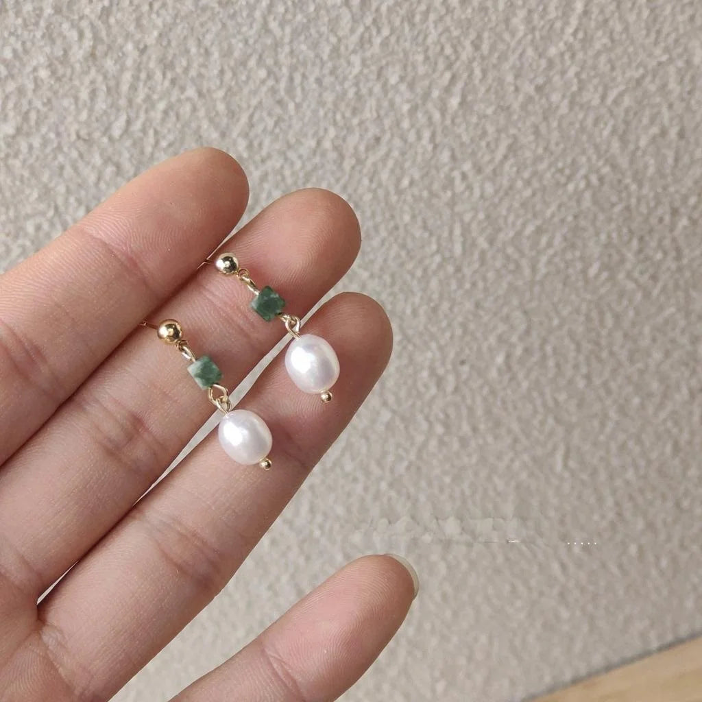 French Vintage Freshwater Pearl Drop Earrings Elegant Handmade Geometric Jewelry 2026