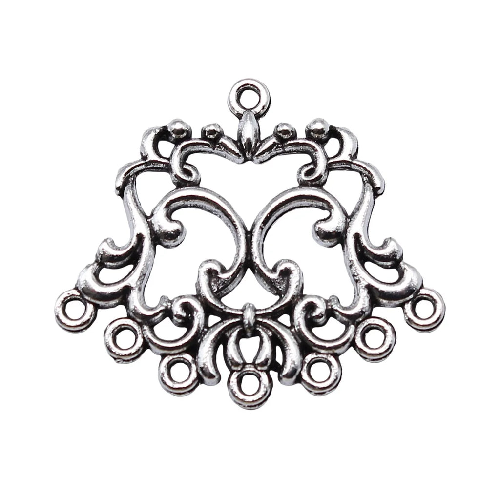 26x30mm 2.8g Antique Silver Zinc Alloy Geometric Flower Earring Connector Charms for DIY Earrings